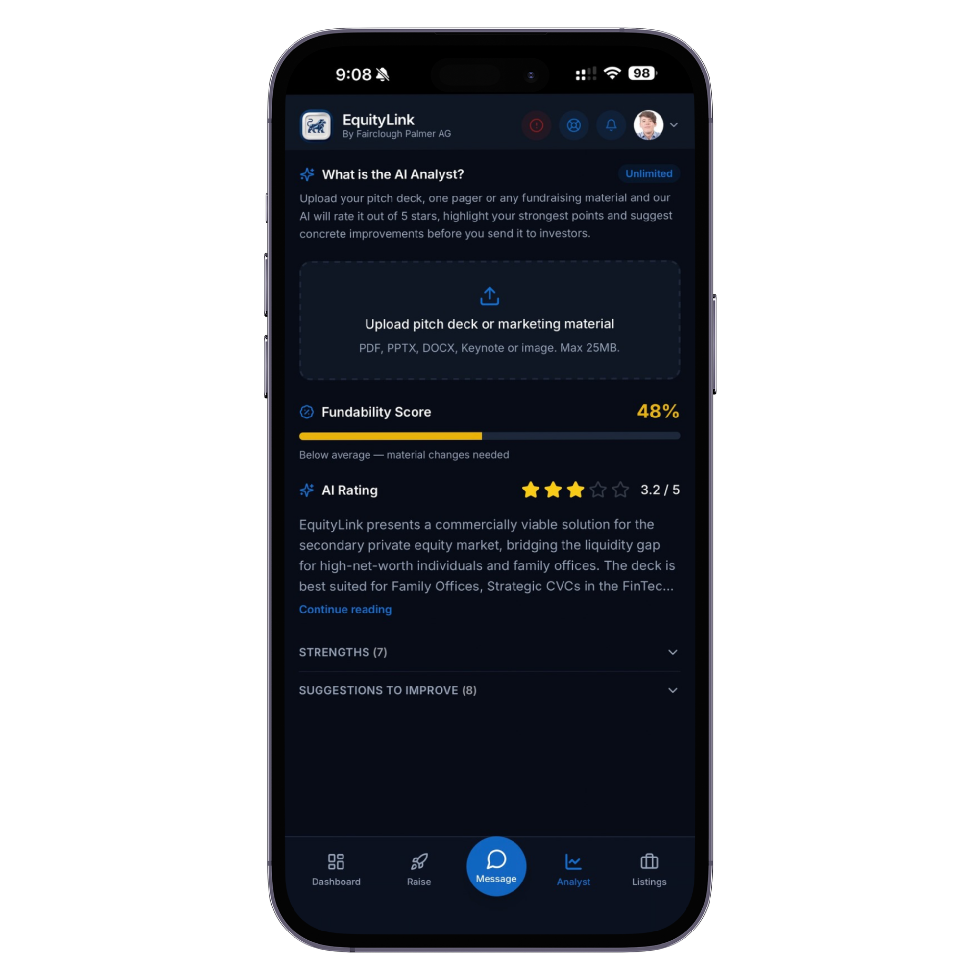 AI Advisory shown in the EquityLink app